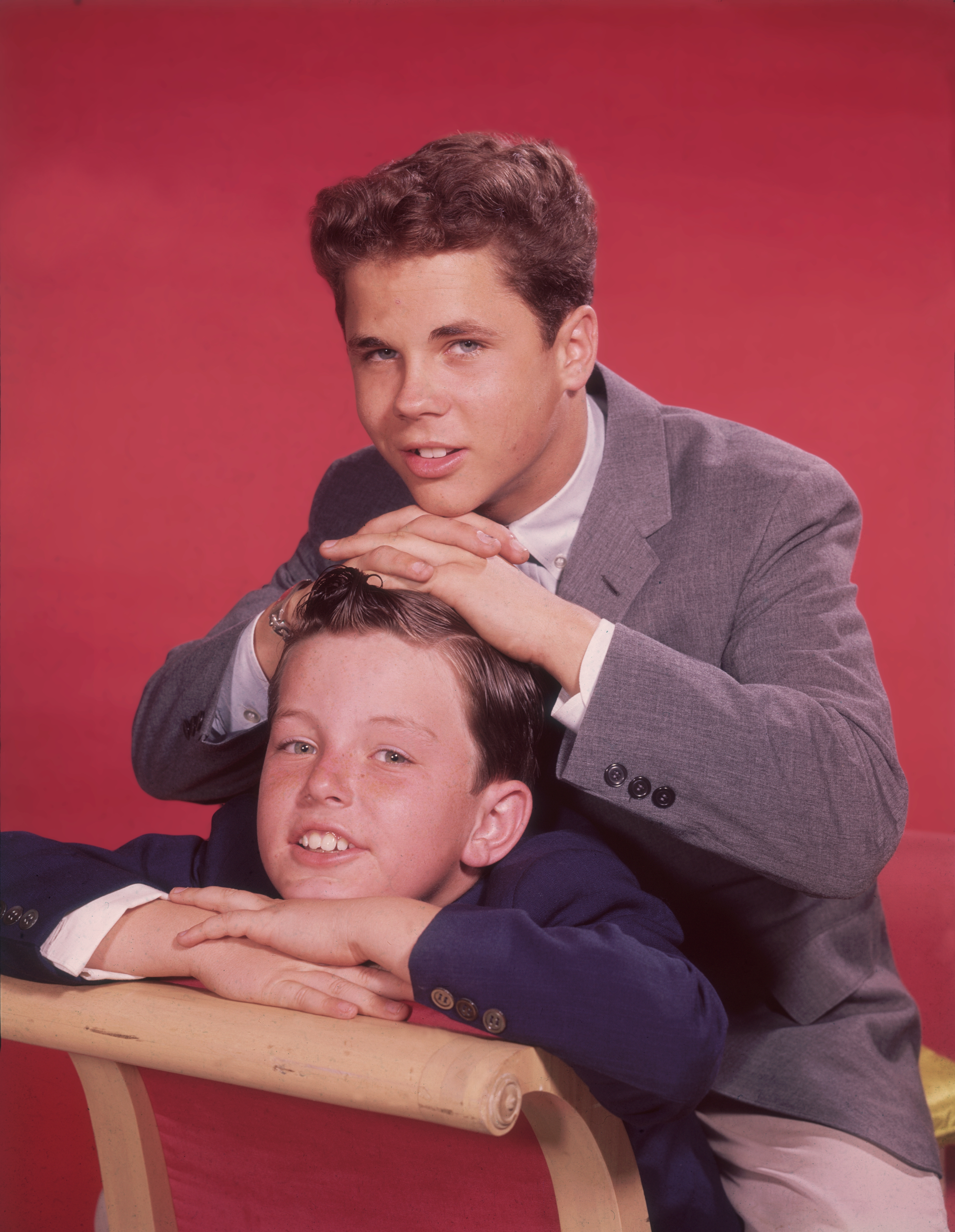 Tony Dow as Wally Cleaver and Jerry Mathers as Theodore "Beaver" Cleaver in "Leave It To Beaver" circa 1957 | Source: Getty Images