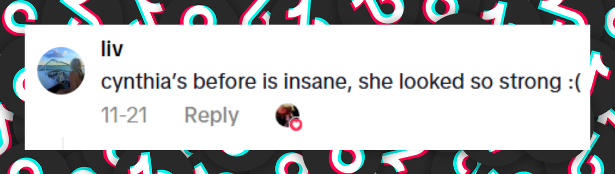 A netizen's comment about Cynthia Erivo's physical changes, from a video dated November 20, 2025 | Source: TikTok/girlyspops