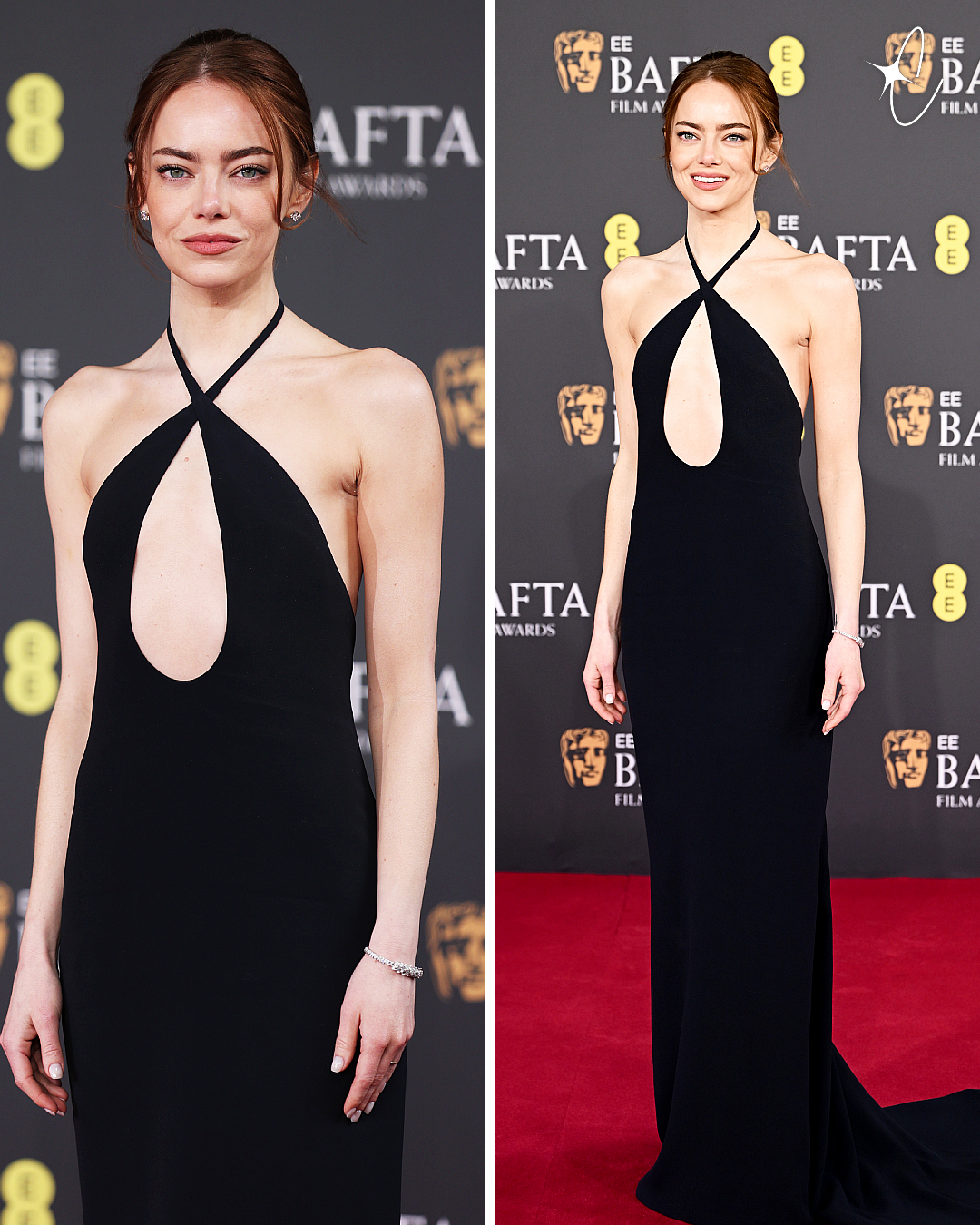 Emma Stone stands poised at roaming arrivals, the dramatic oval cutout and fluid silhouette immediately drawing focus as photographers and guests look on from behind the scenes | Source: Getty Images