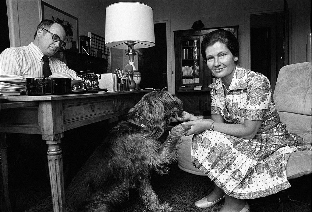 Simone Vail, Minister of Health in Paris, France, June 17, 1974 - Antoine and Simone Vale with their dog 