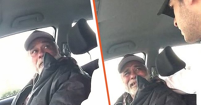 A former veteran in Max Zahir’s car [left]; A former veteran crying in Max Zahir’s car who is talking to him [right]. │Source: youtube.com/Inside Edition