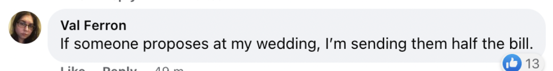 A comment left about a man's brother proposing at his wedding | Source: facebook.com/boredpanda/