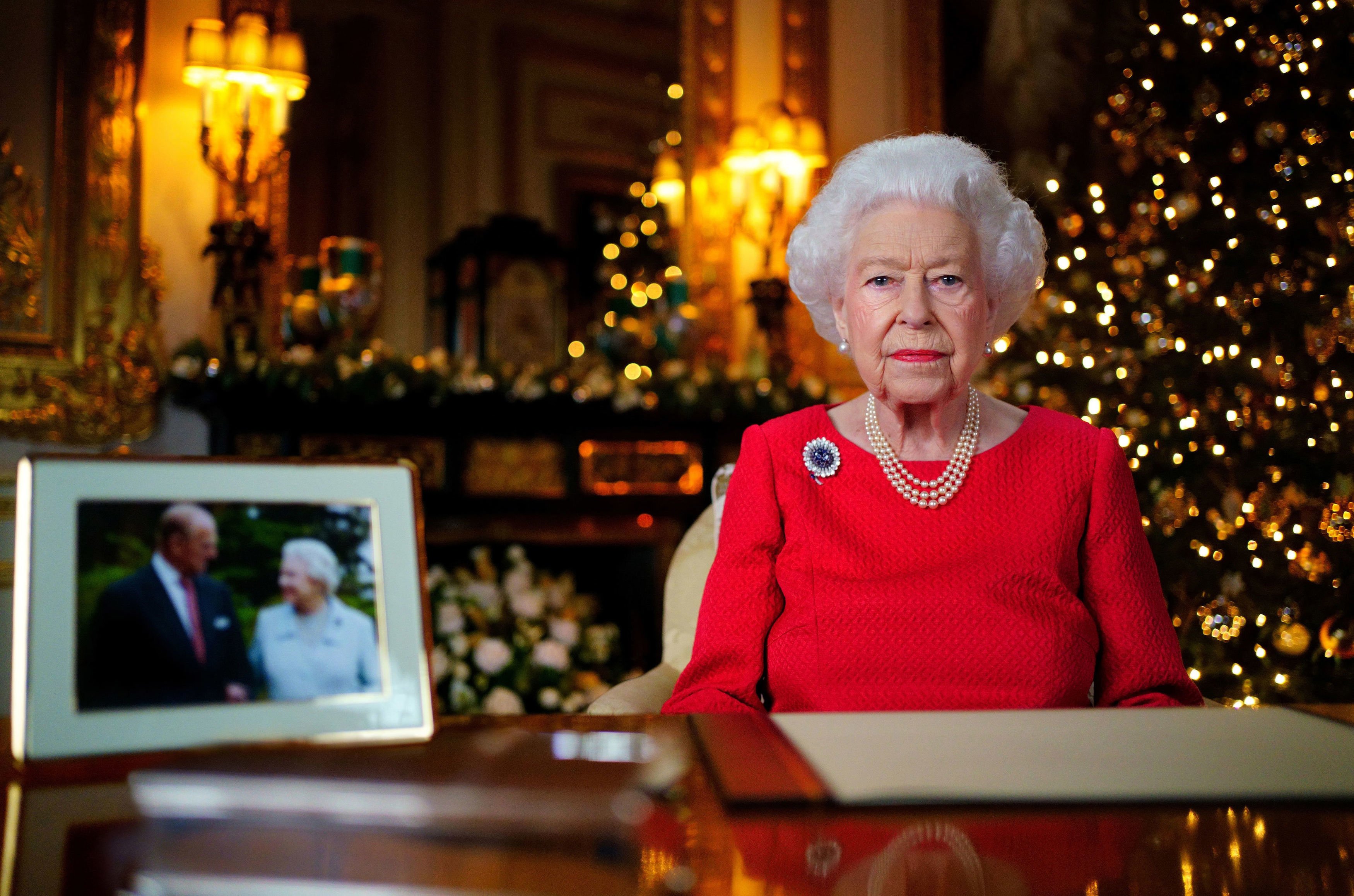 Queen Elizabeth II records her annual Christmas broadcast in the White Drawing Room in Windsor Castle, Berkshire. Issue date: Saturday December 25, 2021. | Source: Getty Images