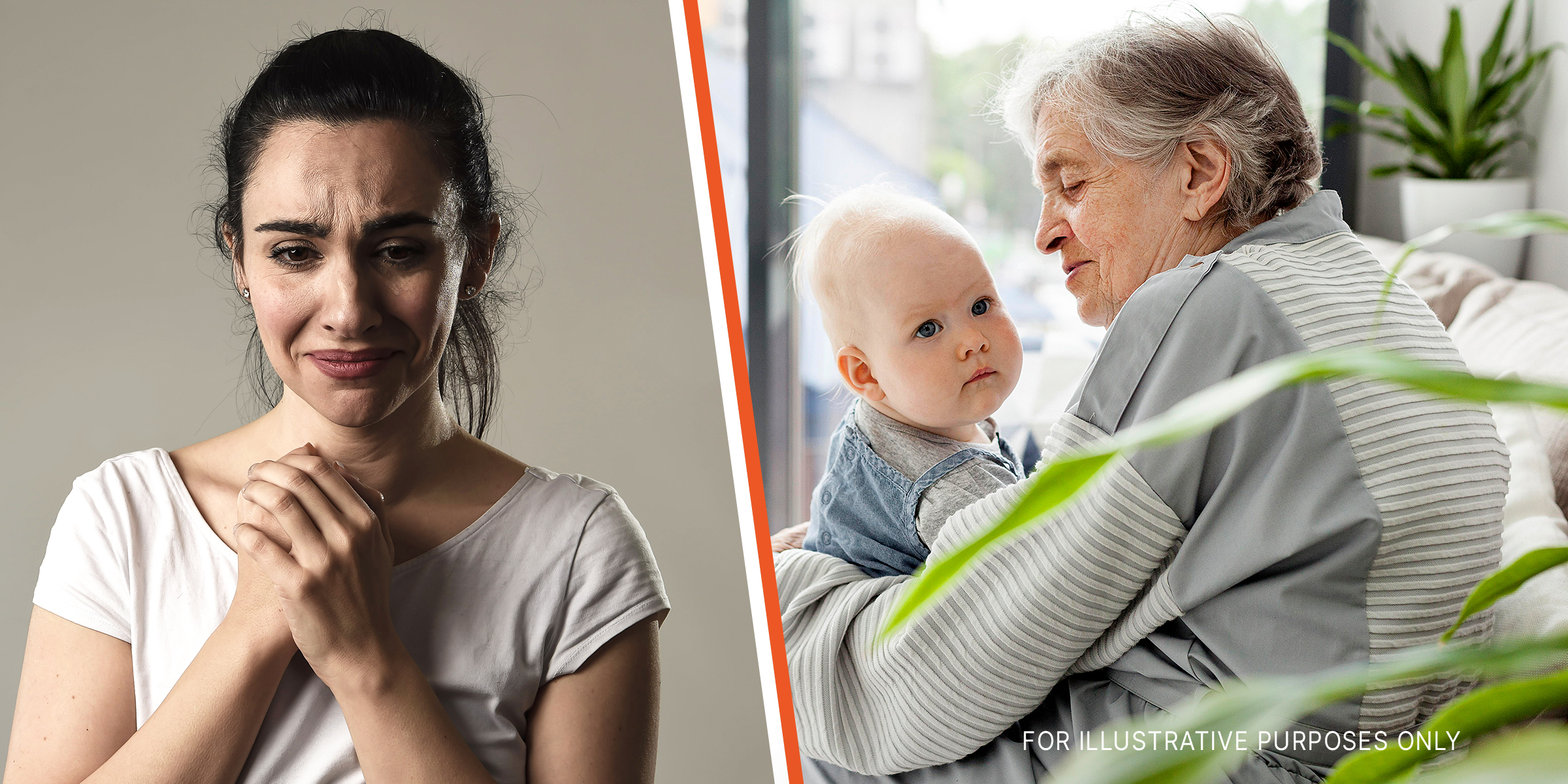 A woman in distress. | A baby boy and a grandparent. | Sources: Freepik | Shutterstock