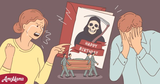 Mother shouts at son for giving late husband a Grim Reaper birthday card | Photo: Amomama