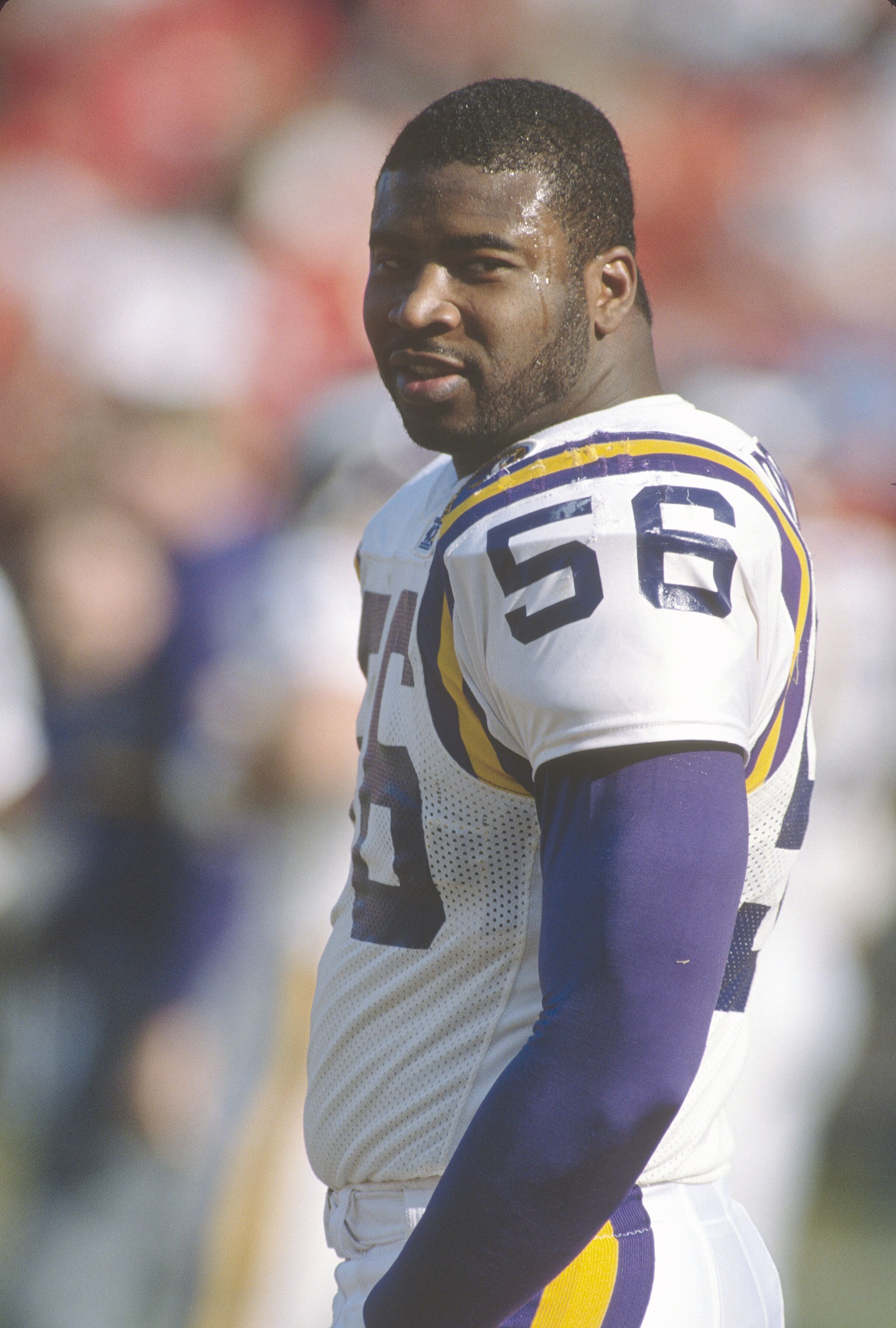  Chris Doleman #56 of the Minnesota Vikings looks on during an NFL football game circa 1992. Doleman played for the Vikings from 1985-93 and in 1999 | Photo: Getty Images