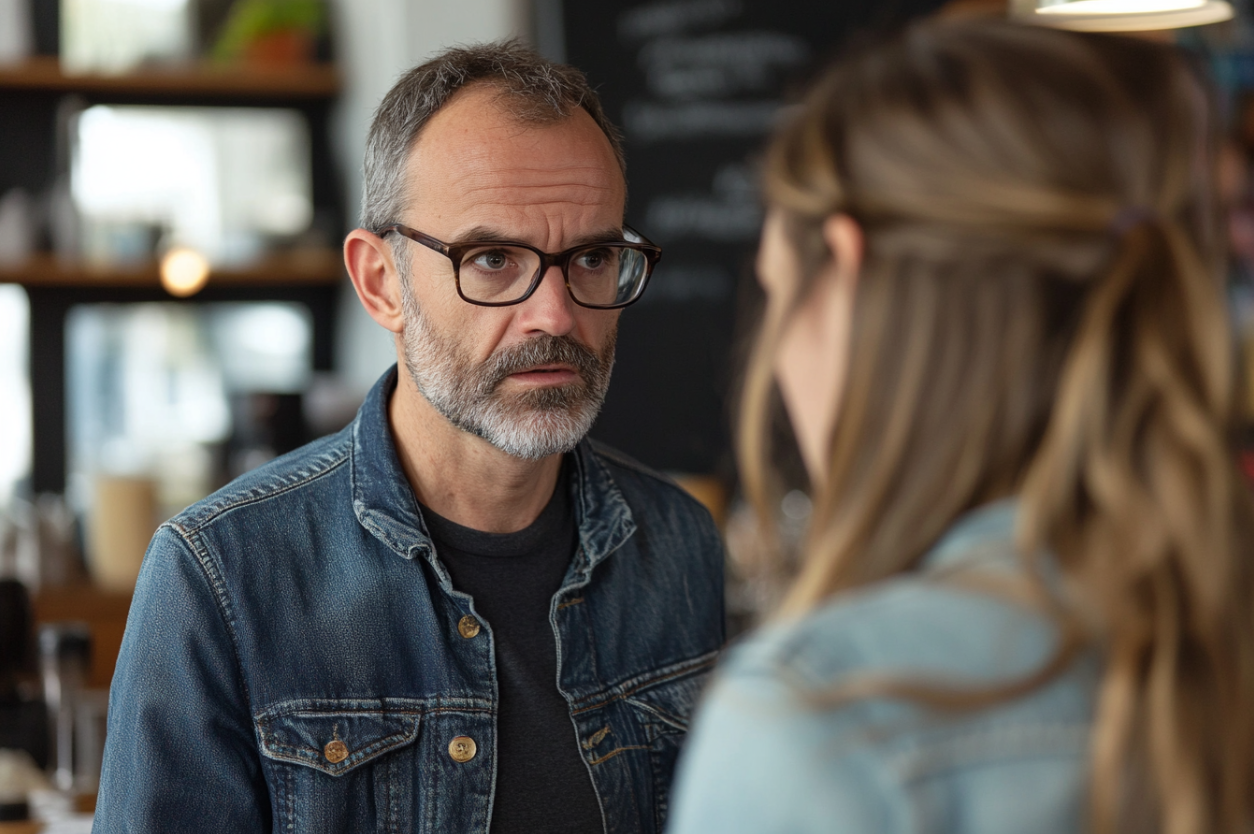 A man speaking to a woman | Source: Midjourney