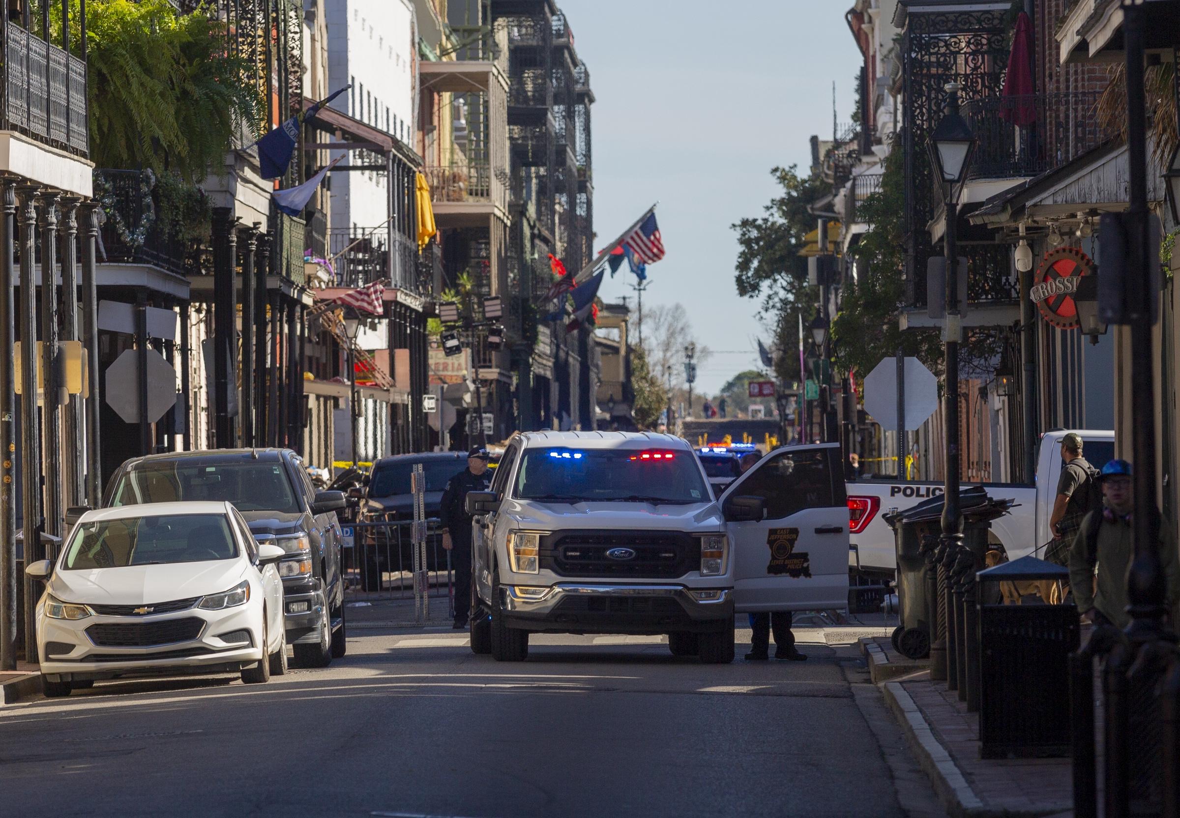 Police checkpoints on and surrounding Bourbon Street in New Orleans, Louisiana on January 1, 2025. | Source: Getty Images