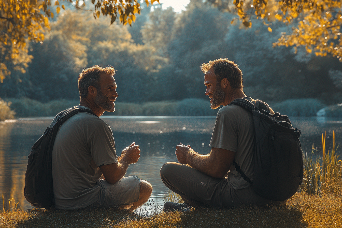 A man talking to his friend near a lake | Source: Midjourney