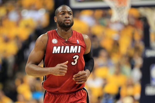 Dwyane Wade donning a Heat jersey during his NBA days | Source: Getty Images/GlobalImagesUkraine