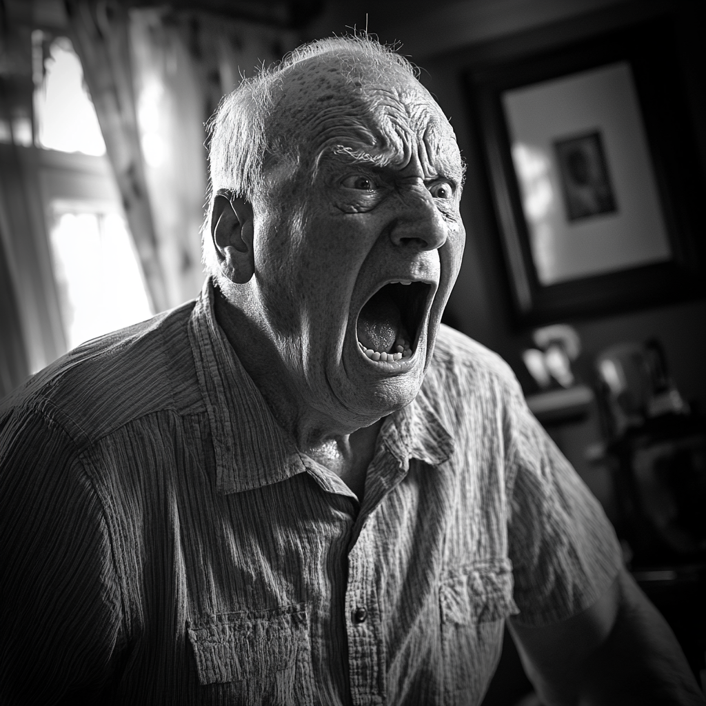 An angry elderly man shouting | Source: Midjourney