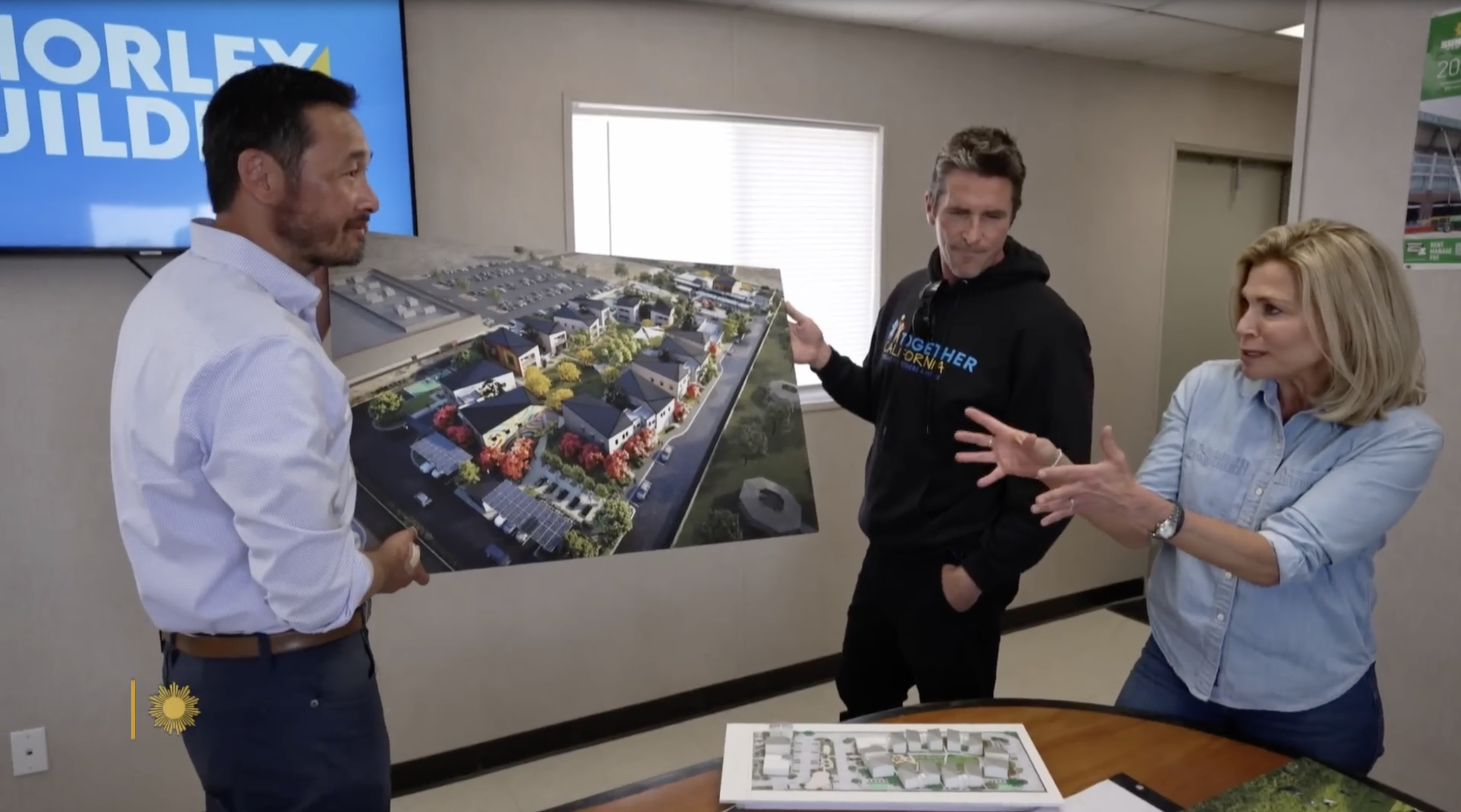 AC Martin CEO Tom Hsieh and Christian Bale with an interviewer from a post dated May 18, 2025. | Source: YouTube/CBS Sunday Morning