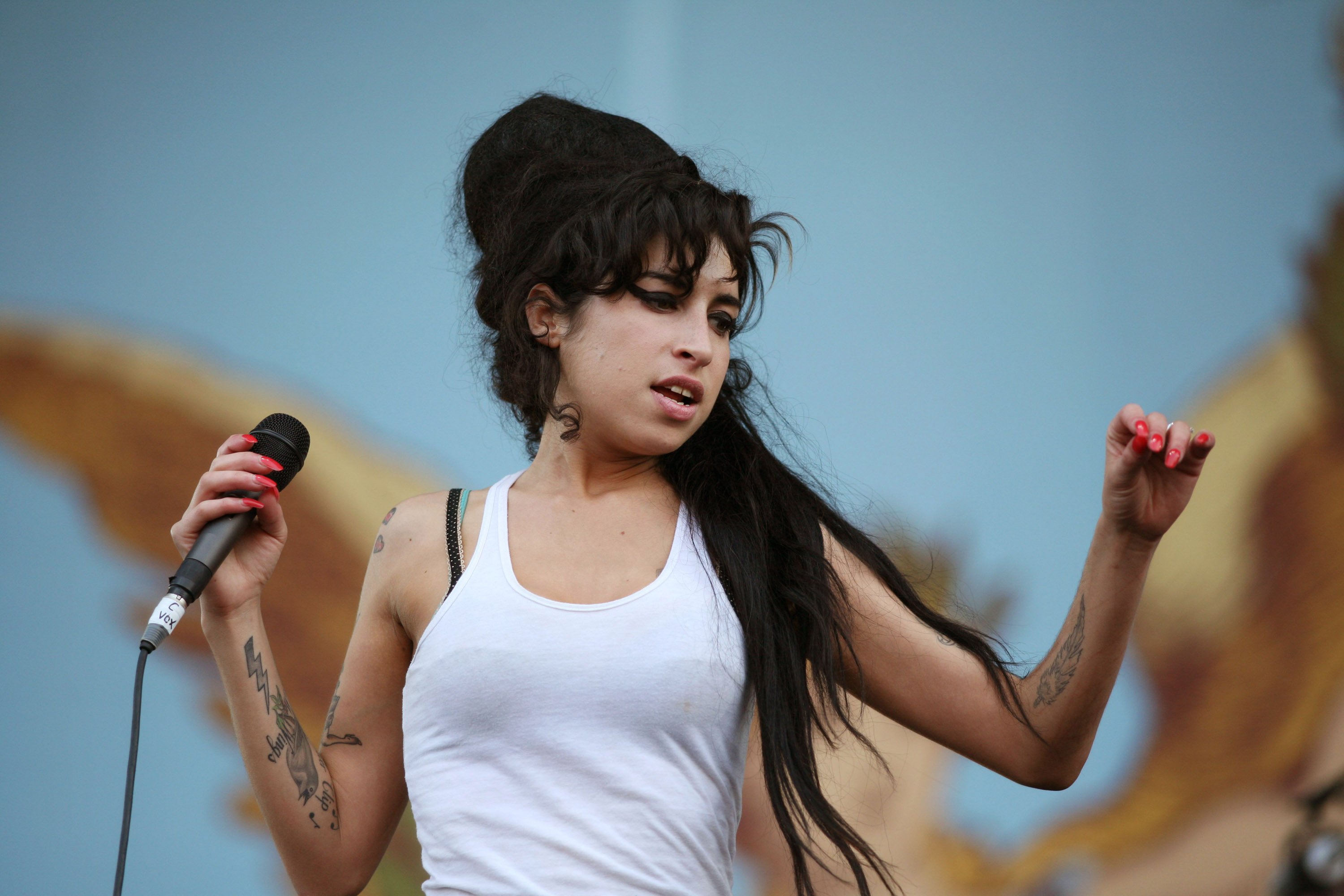 Amy Winehouse during Isle of Wight Festival - Day 2 at Seaclose Park in Newport, Isle of Wight, United Kingdom. | Source: Getty Images