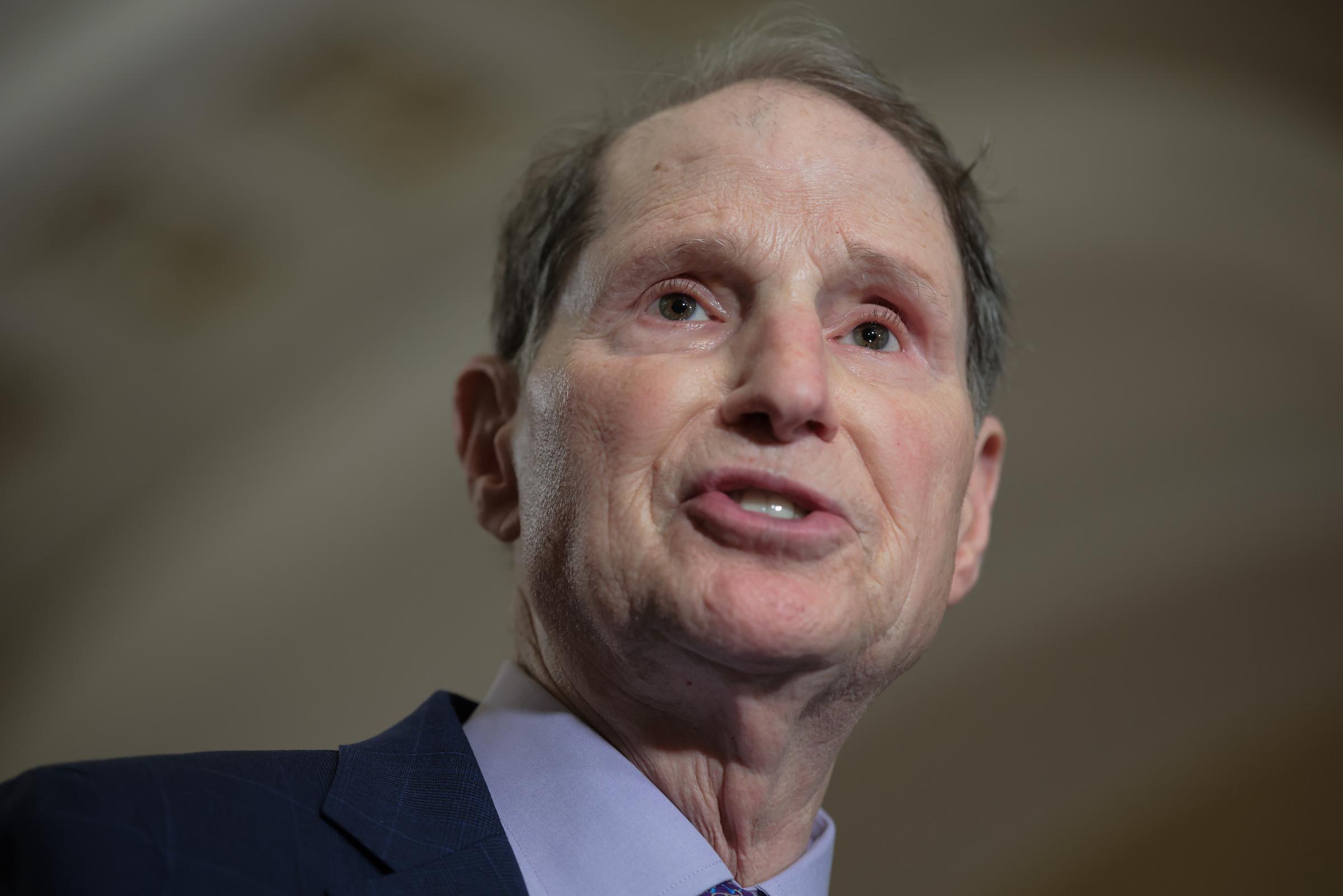 Ron Wyden speaks to reporters following the weekly Democrat Senate policy luncheon at the U.S. Capitol on May 6, 2025, in Washington, D.C. | Source: Getty Images