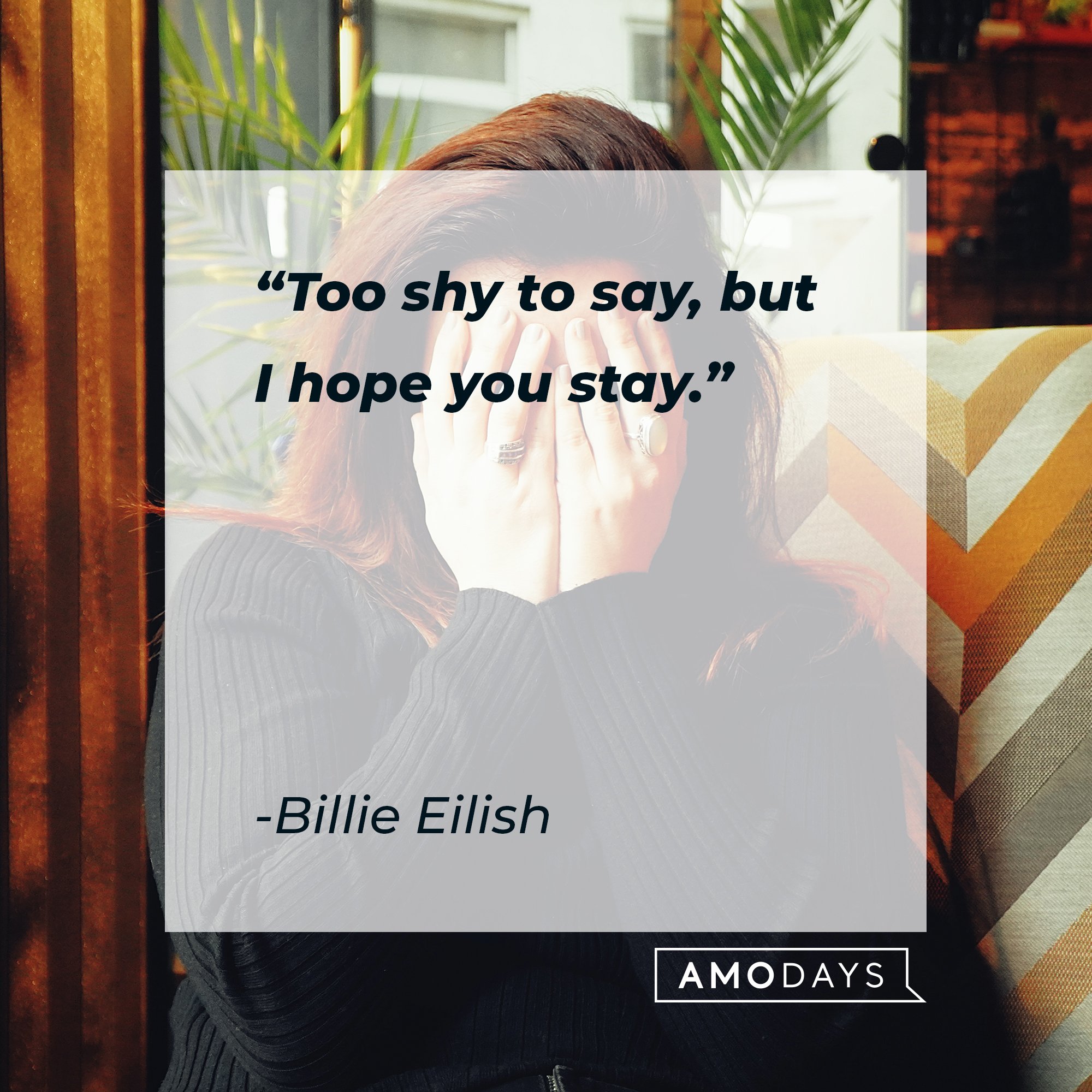 Billie Eilish's quote: “Too shy to say, but I hope you stay.” | Image: AmoDays
