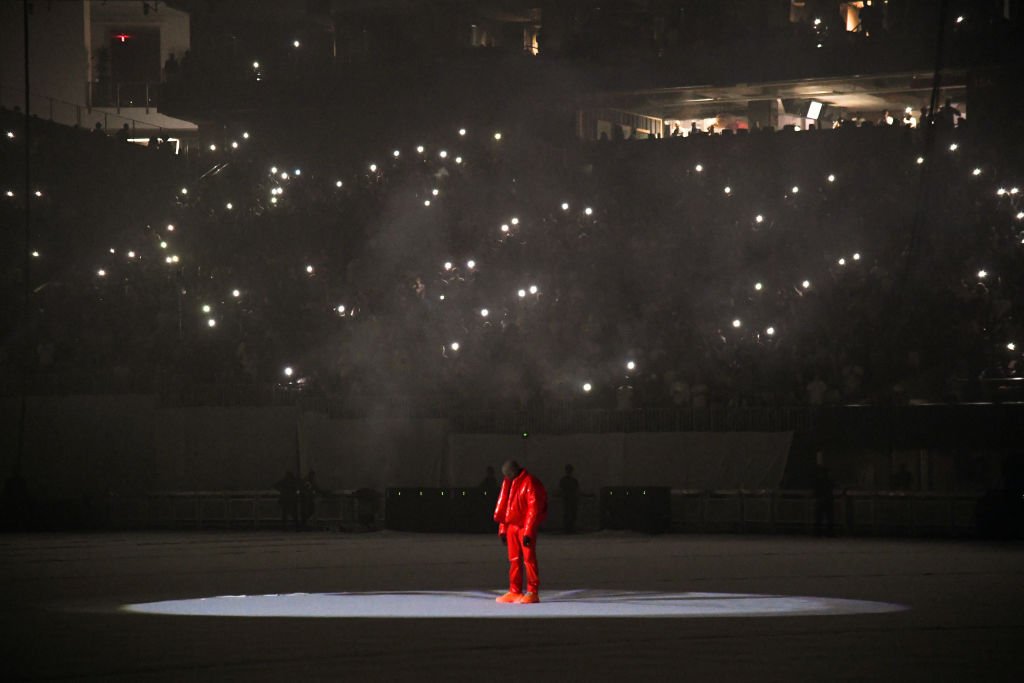 Kanye West at the first ‘DONDA' listening event at Mercedes-Benz Stadium, July 2021 | Source: Getty Images
