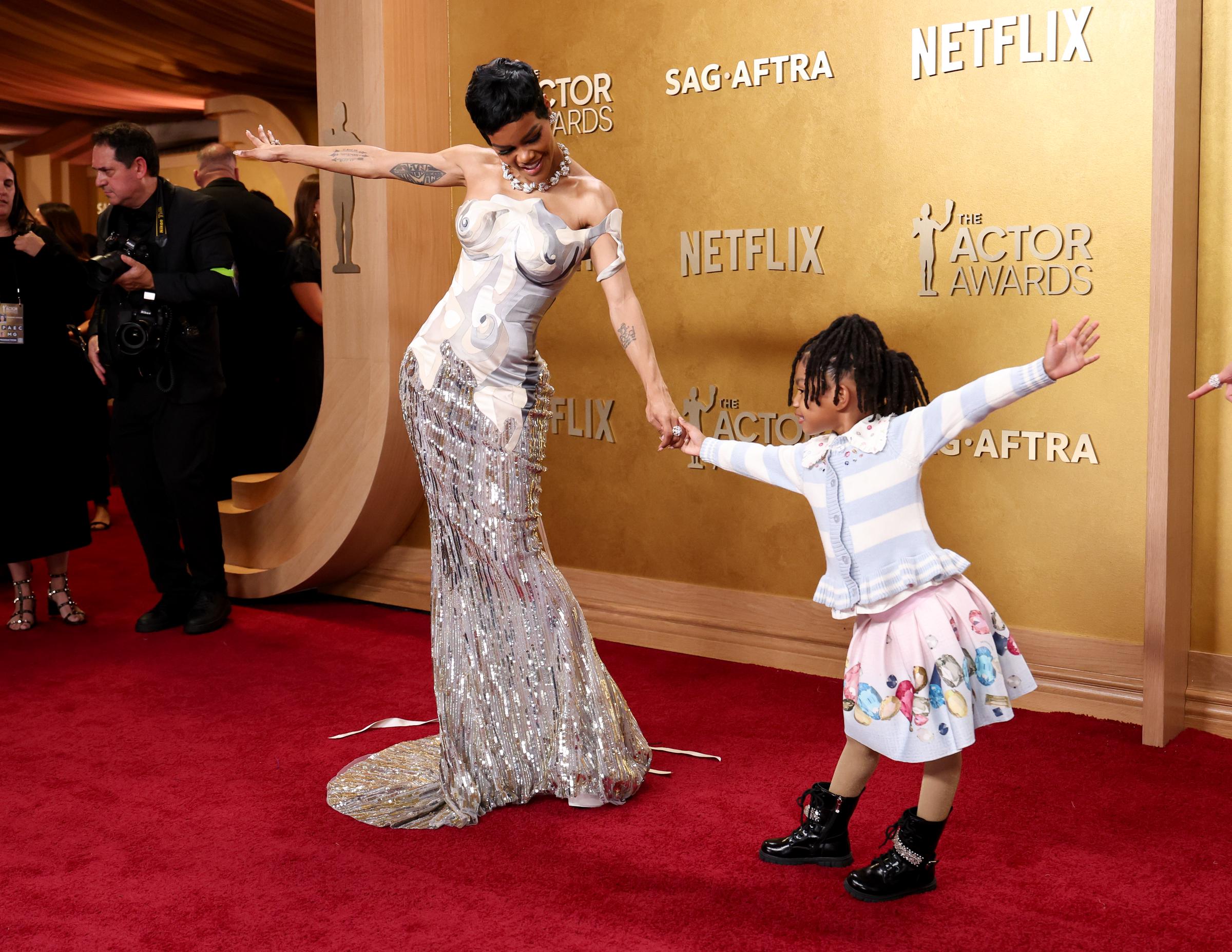 Teyana Taylor and Rue Rose Shumpert at The 32nd Annual Actor Awards Presented held at the Shrine Auditorium and Expo Hall on March 1, 2026 in Los Angeles, California | Source: Getty Images
