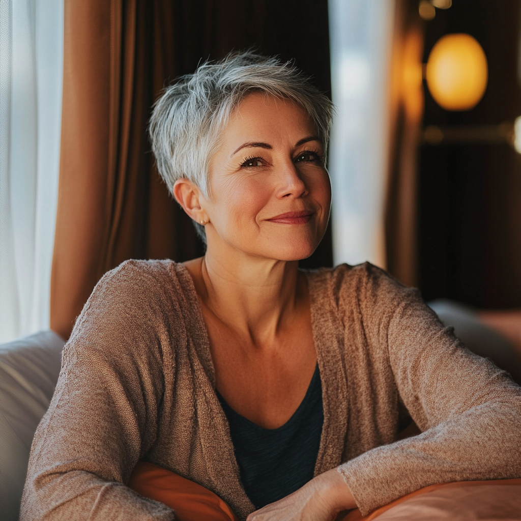 A happy woman in her cabin | Source: Midjourney