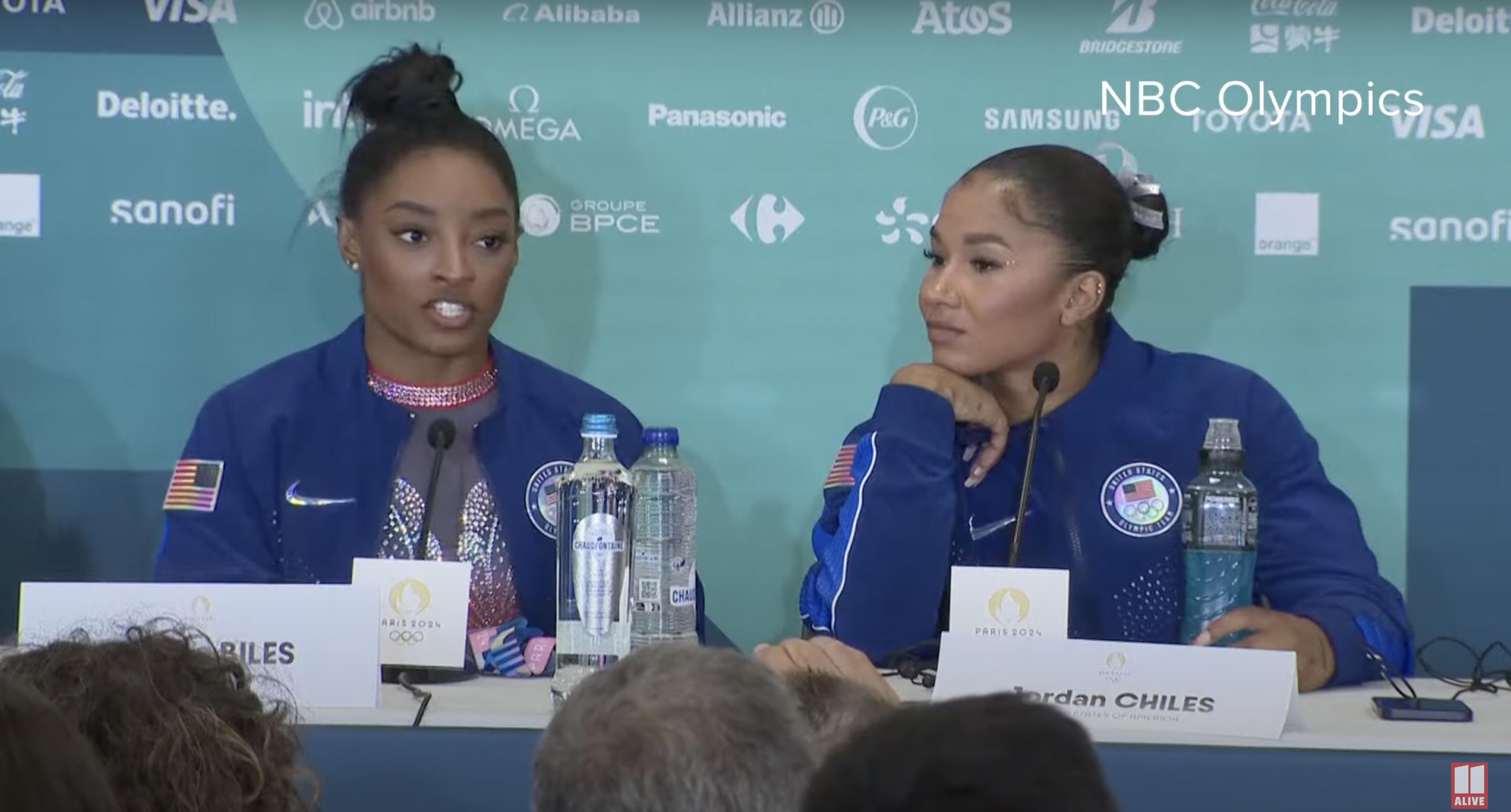 Simone Biles and Jordan Chiles, dated August 6, 2024 | Source: YouTube/@11Alive