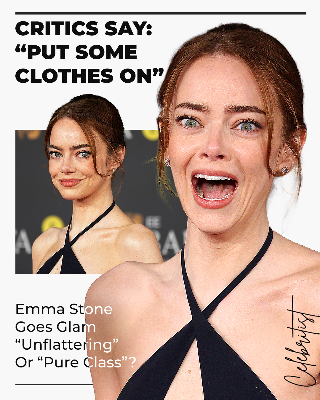 Emma Stone ignited online talk after rocking an open-chested dress with halter strings at the 2026 BAFTAs | Source: Getty Images