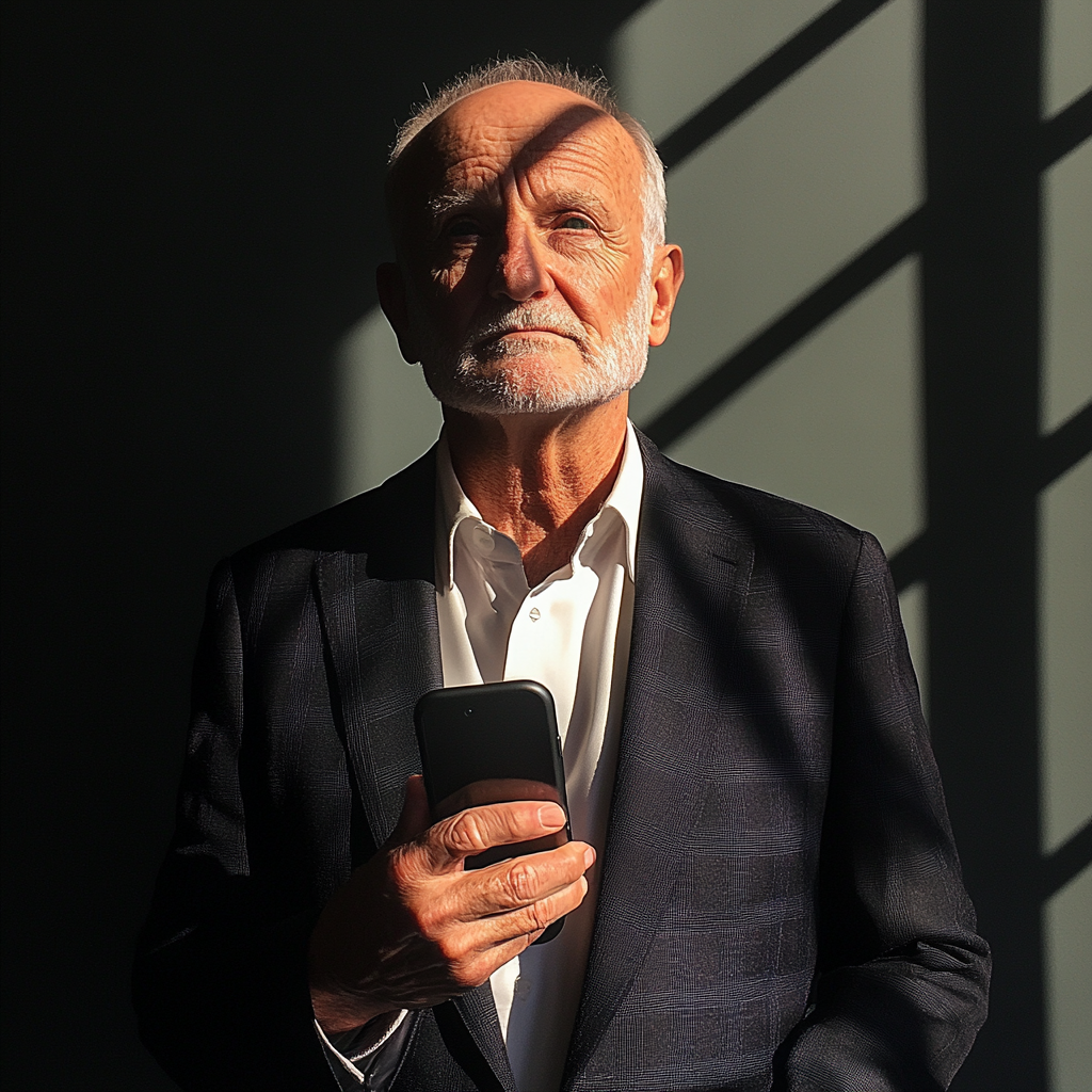 A man holding his phone | Source: Midjourney