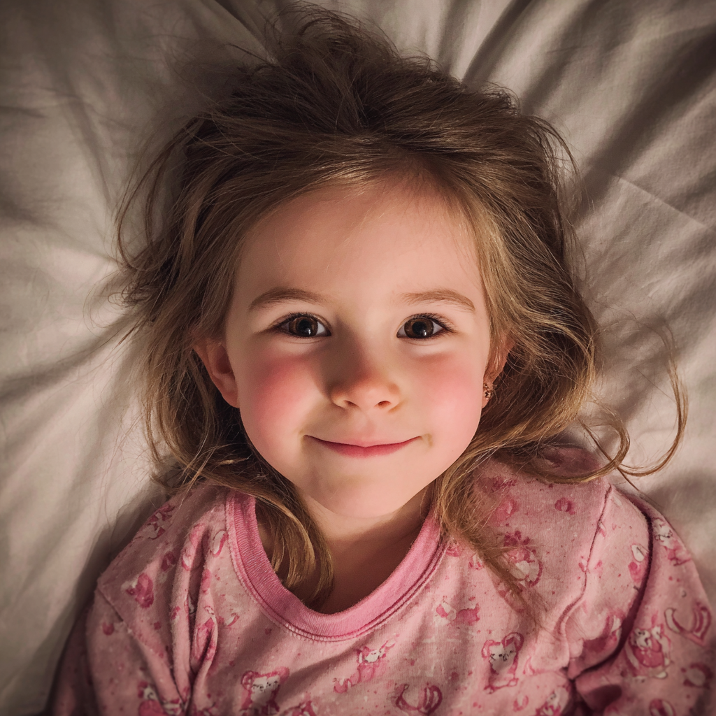 A smiling little girl in her pajamas | Source: Midjourney