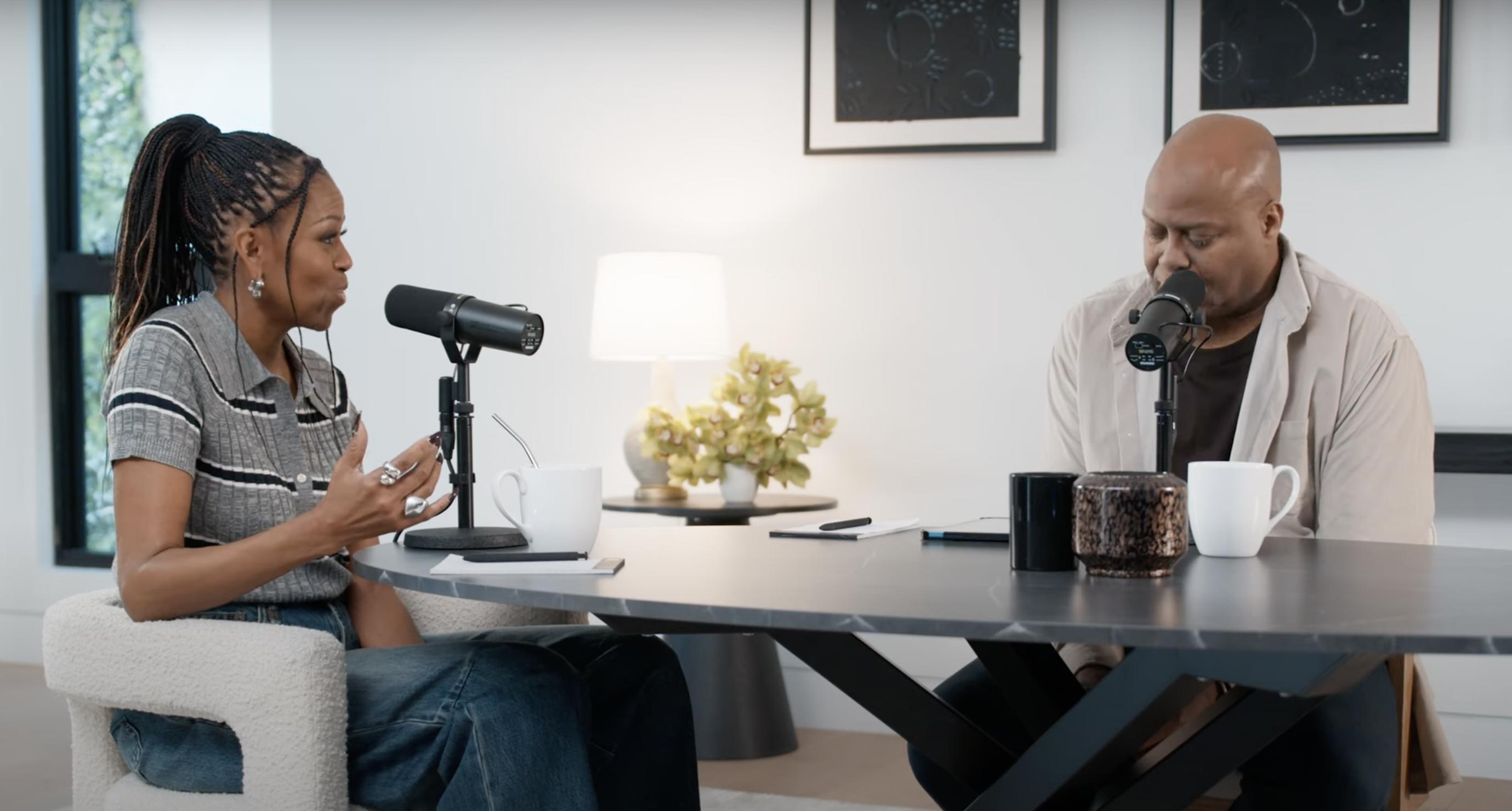 Michelle Obama and Craig Robinson on their podcast, dated March 2025 | Source: YouTube/MichelleObama