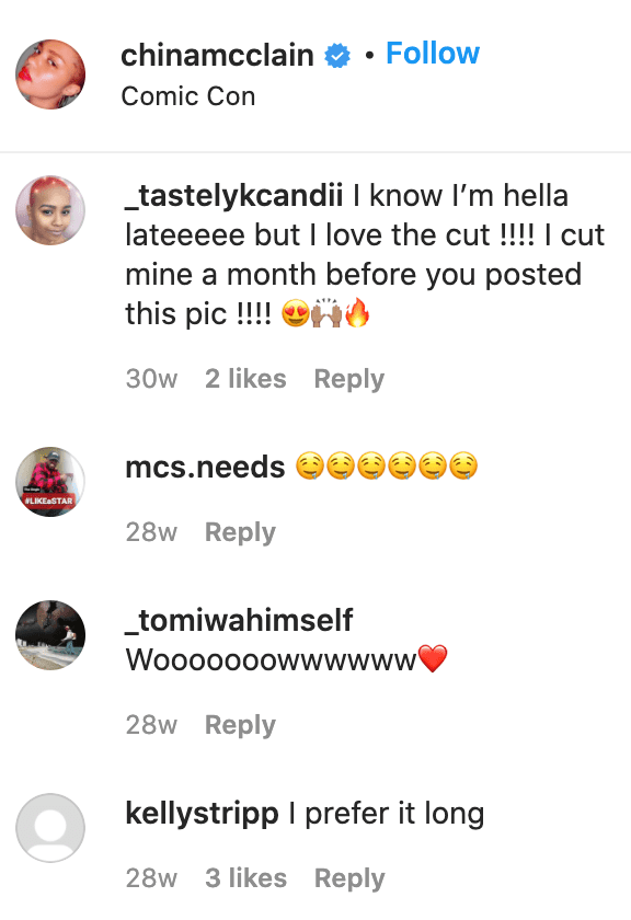 Fans' comments on China McClain's post. | Source: Instagram/chinamcclain