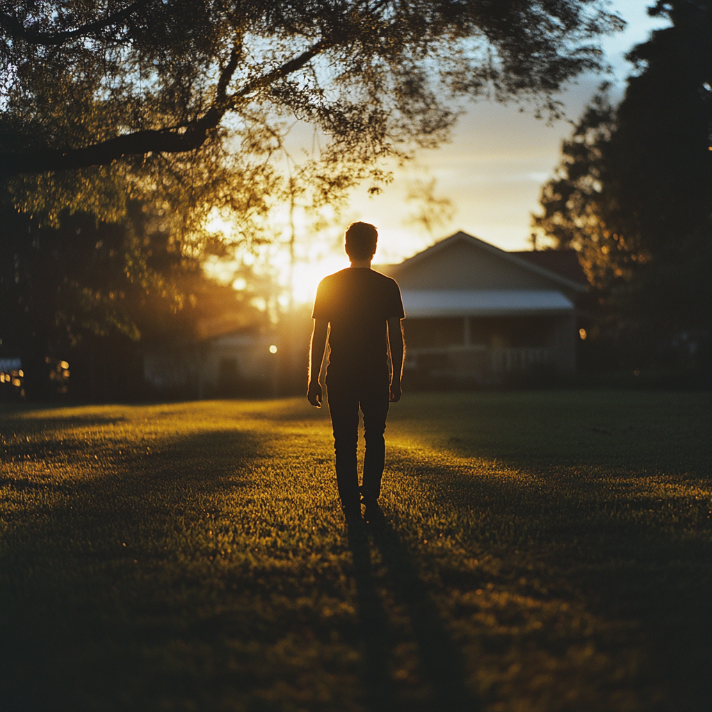 Silhouette of a young man walking away | Source: Midjourney