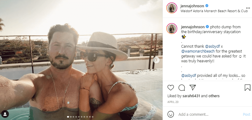 "Dancing With The Stars" couple Val Chmerkovskiy and his wife Jenna Johnson, shares picture from their anniversary on Instagram | Photo: Instagram/jennajohnson