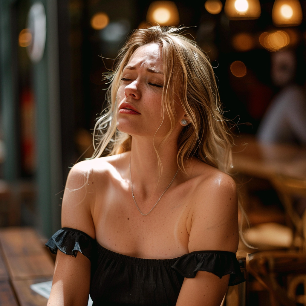 A woman feeling sad and hurt on her date night | Source: Midjourney