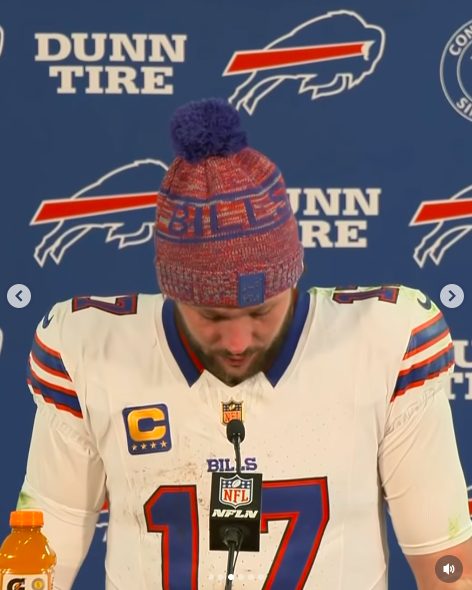 Josh Allen looking down with a forlorn expression on his face, posted on January 18, 2026. | Source: Instagram/espnnfl