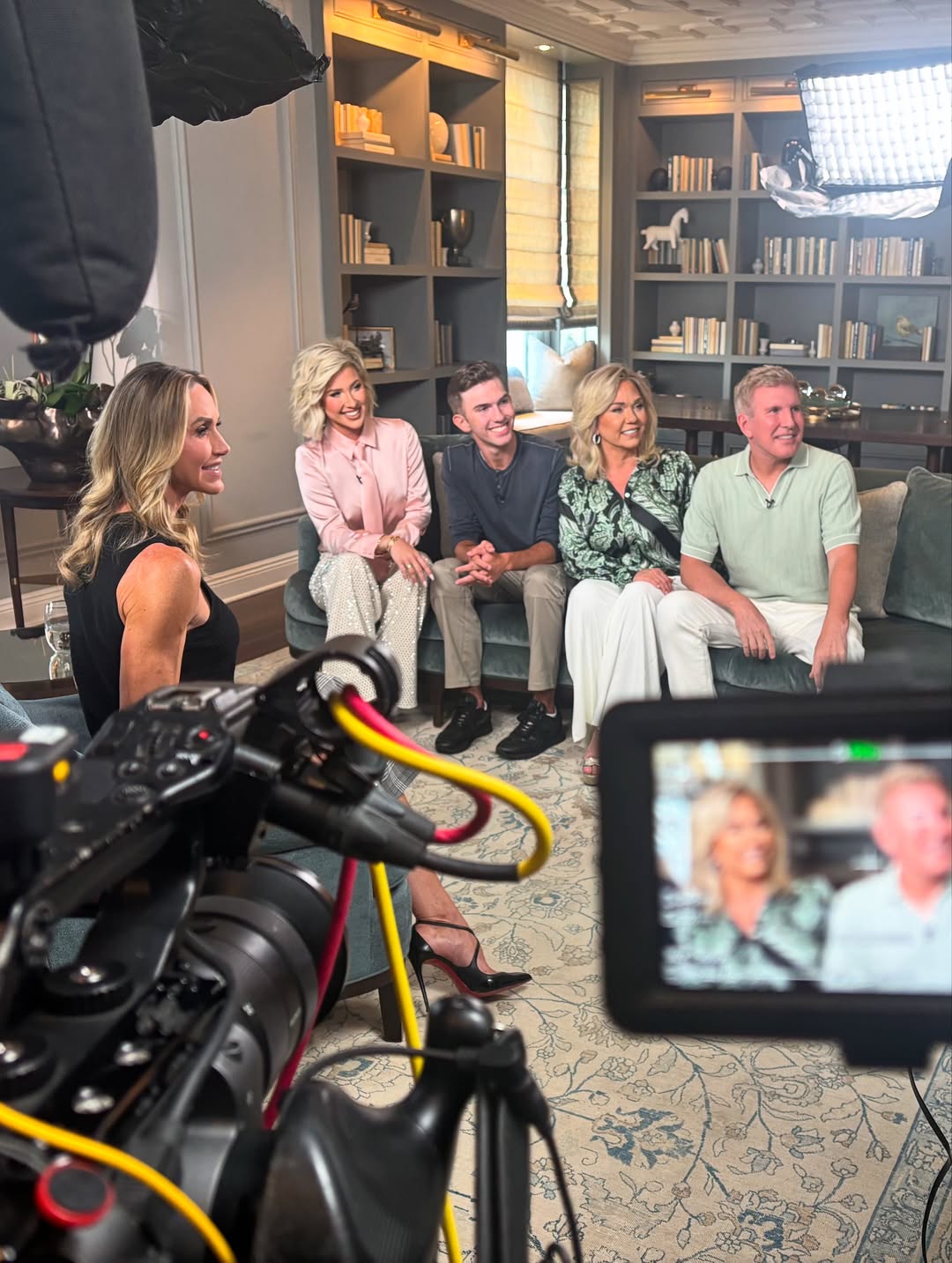 A look at Savannah, Grayson, Julie, and Todd Chrisley with Lara Trump behind-the-scenes of "My View with Lara Trump," from a post dated June 23, 2025 | Source: Instagram/myviewfnc