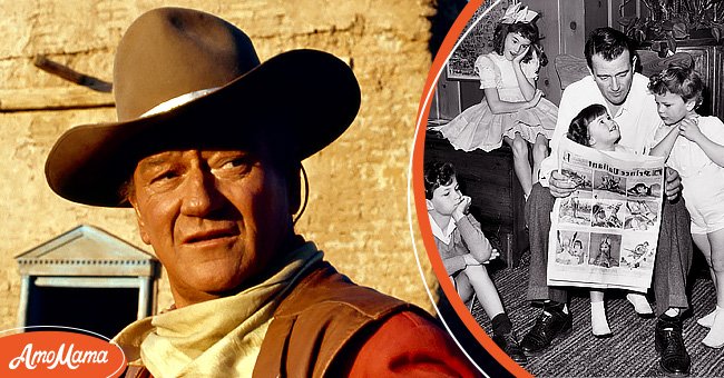 [Left] A portrait of John Wayne; [Right] John Wayne on set | Source: Getty Images