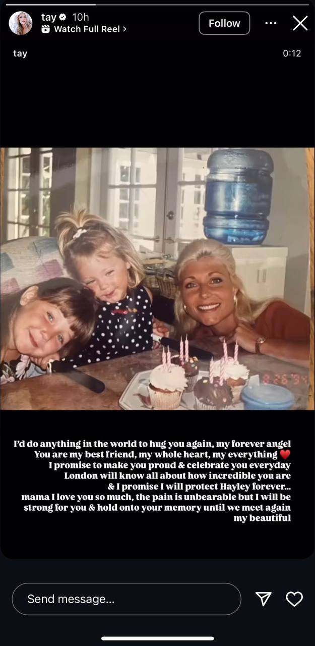 Taylor Hasselhoff-Fiore tribute to her mother, Pamela Bach-Hasselhoff, on a post dated March 13, 2025 | Source: Instagram Story/tay