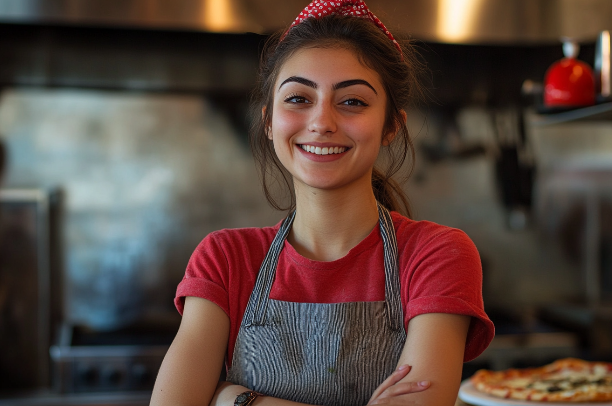 A woman working at a pizzeria | Source: Midjourney