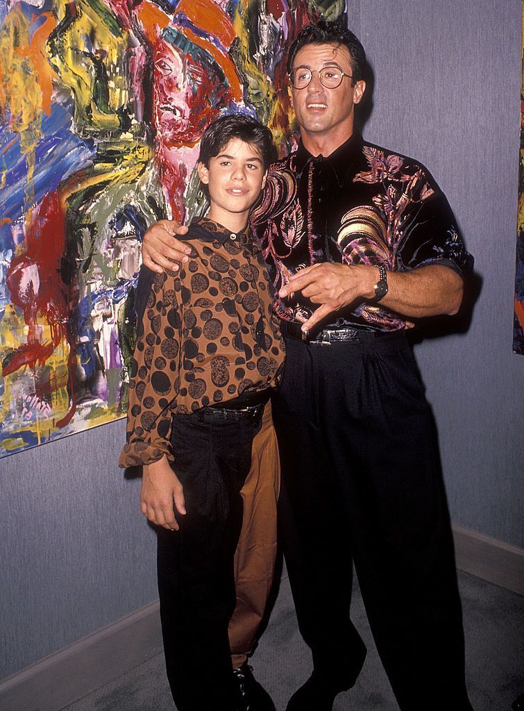 Actor Sylvester Stallone and son Sage at the Sylvester Stallone's Paintings Opening Night Exhibition and Cocktail Reception to Benefit Yes on Proposition 128 