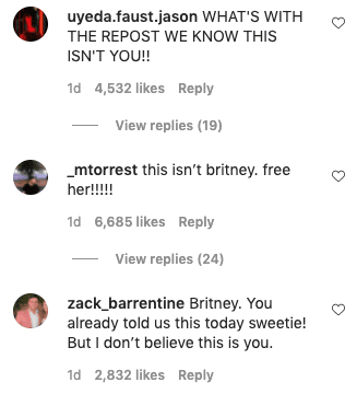 Fan comments on Britney Spears' Instagram post, September 2021 | Source: Instagram/britneyspears