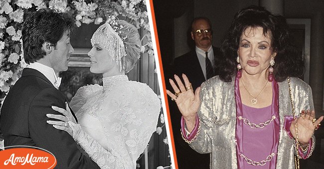 Sylvester Stallone and Brigitte Nielsen after their wedding ceremony [left], Jackie Stallone as she stepped out for an event  circa 1995 [right] | Source: Getty Images
