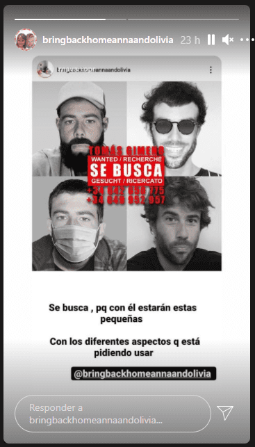 Tomás Gimeno, en las historias de la página de búsqueda de la familia de las niñas. | Foto: Instagram/bringbackhomeannaandolivia