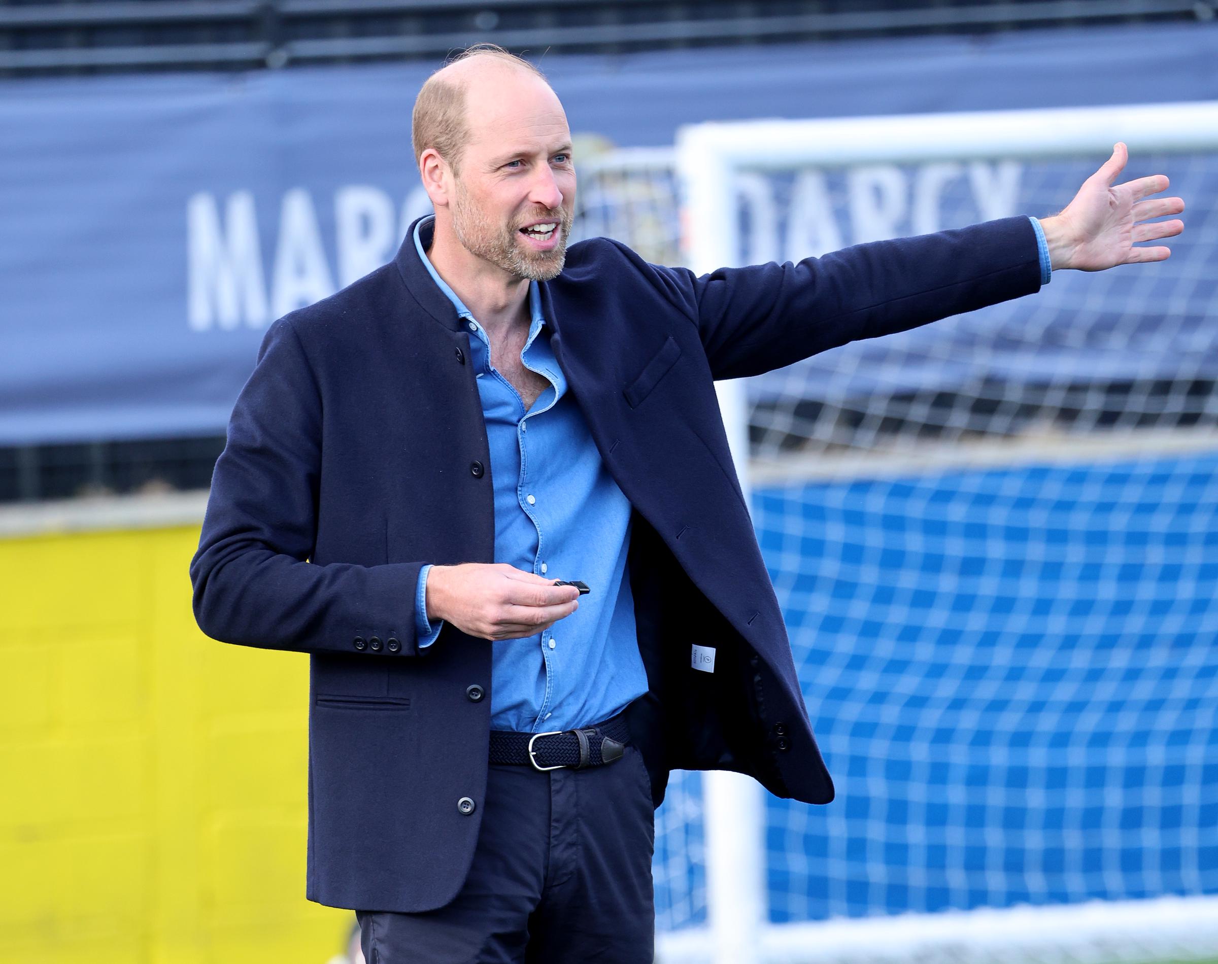 Prince William gestures during a mini football game at Sporting Khalsa FC in Willenhall, England, on March 11, 2025 | Source: Getty Images