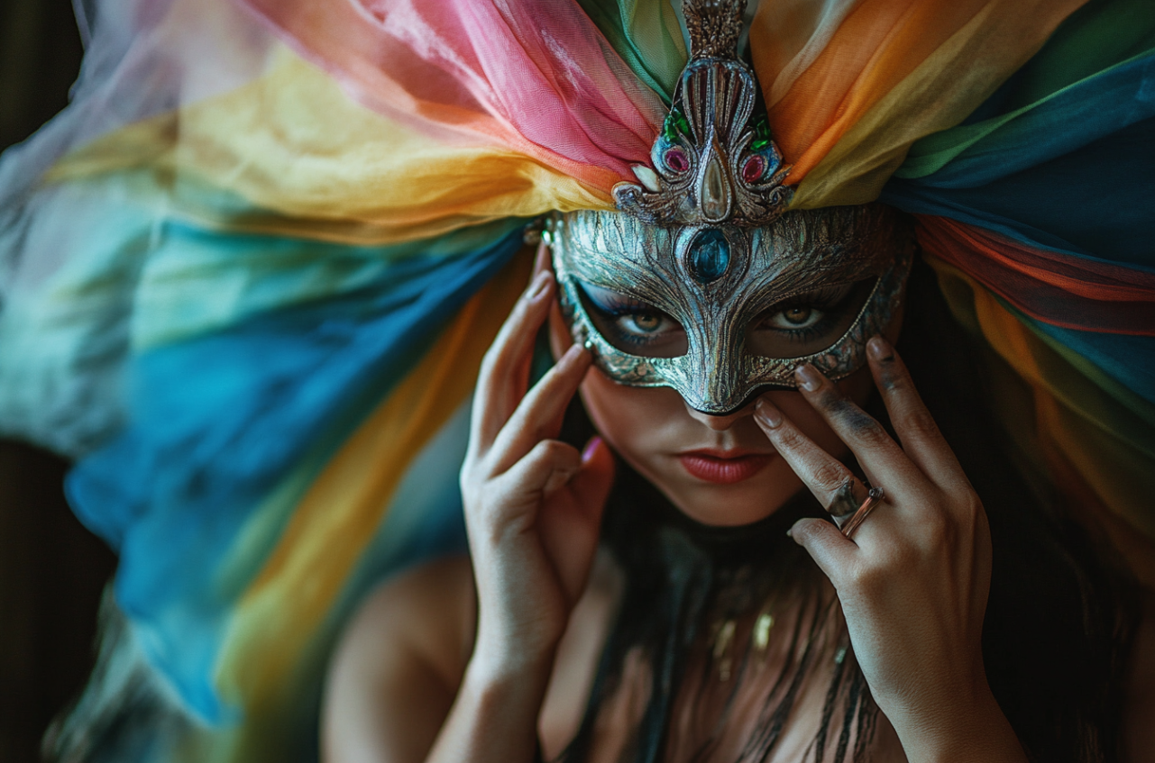 A woman putting on a mask | Source: Midjourney