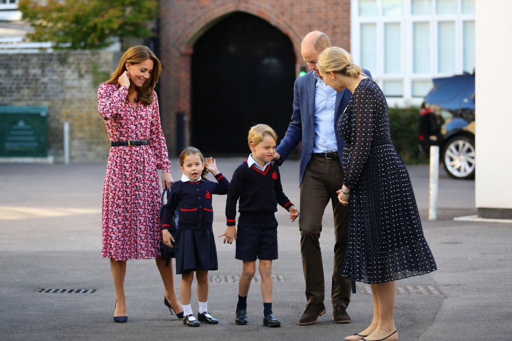 Princess Charlotte as she arrives for her first day of school, with her Prince George and her parents Prince William and Kate Middleton at Thomas's Battersea | Source: Getty Images