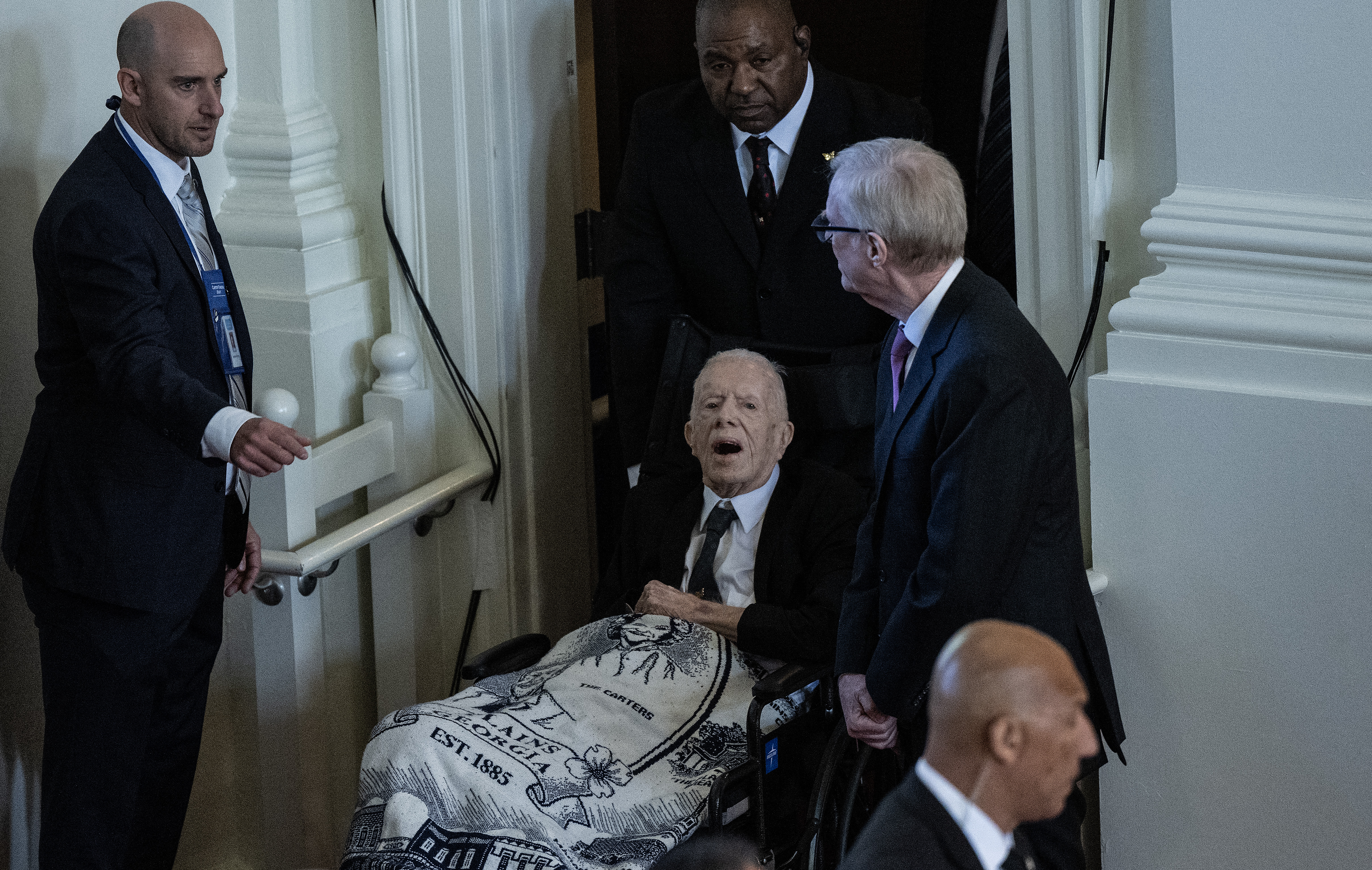 Former U.S. President Jimmy Carter arriving at his late wife's memorial service in Atlanta, Georgia on November 28, 2023 | Source: Getty Images