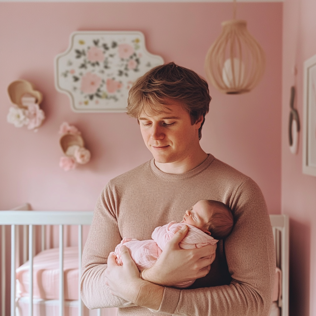 A man holding a baby | Source: Midjourney