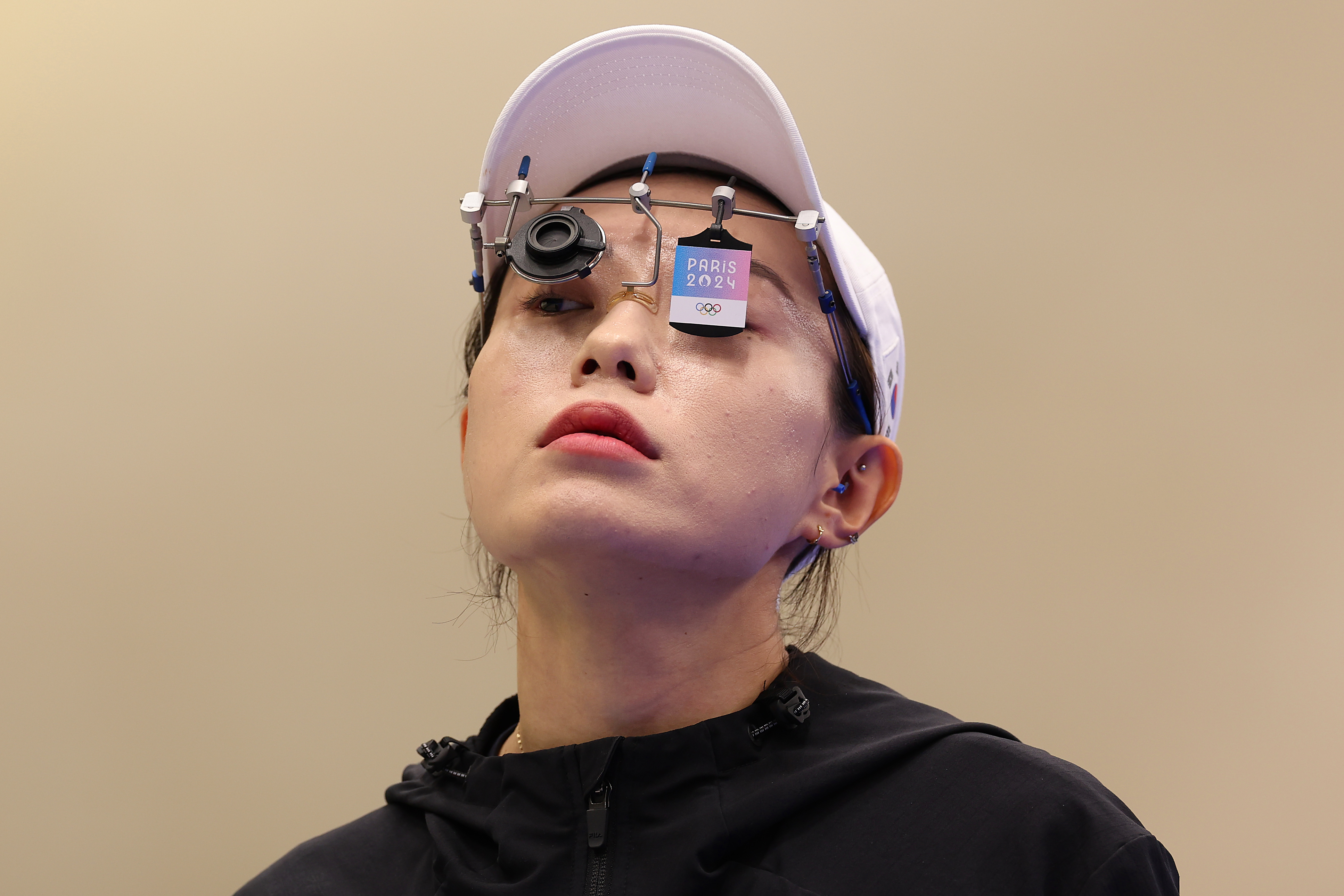 Kim Yeji prepares to shoot during the Women's 10m Air Pistol Final at the Paris Olympic Games on July 28, 2024, in Chateauroux, France | Source: Getty Images