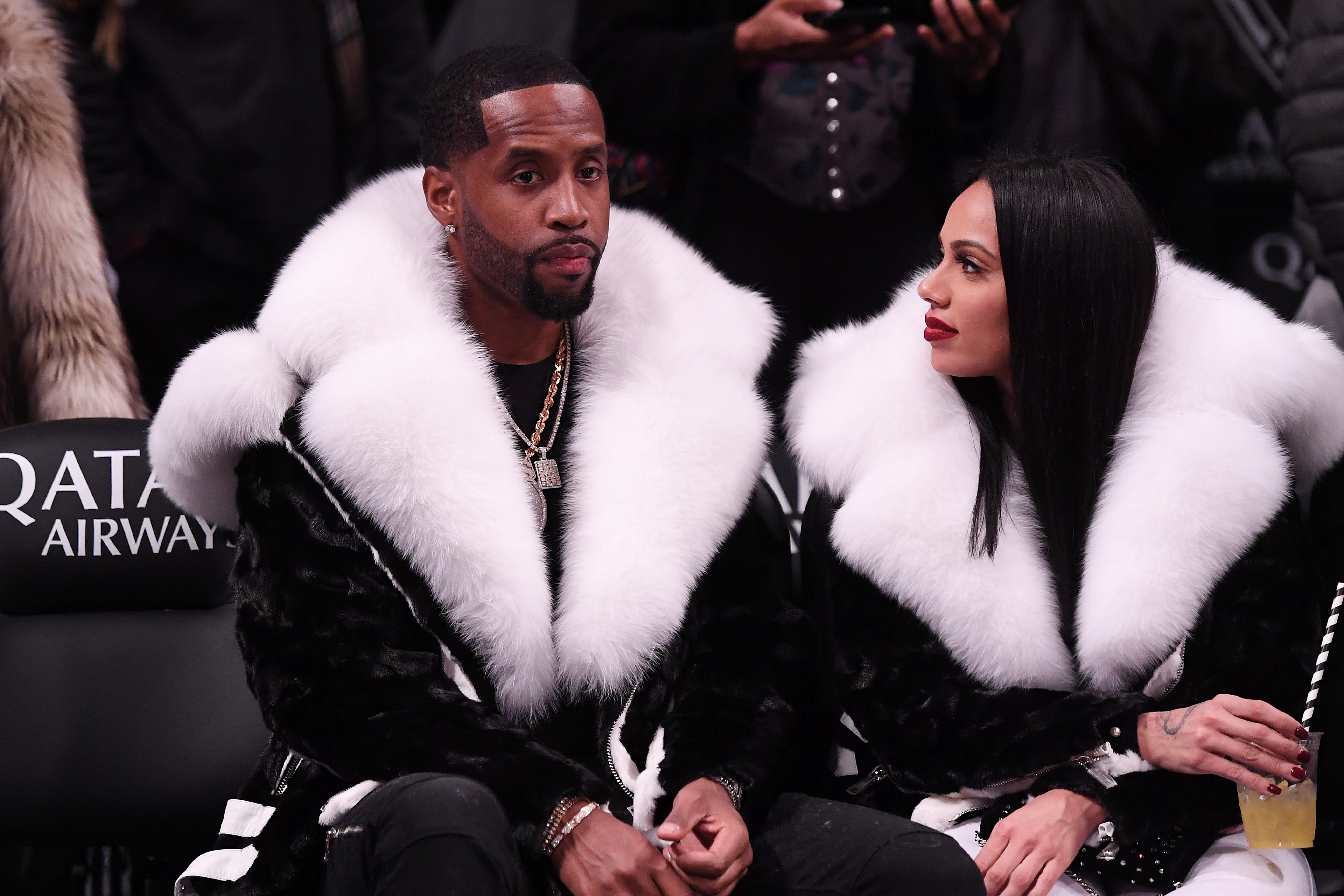 Safaree Samuels and Erica Mena attend the game between the Utah Jazz and the Brooklyn Nets at Barclays Center on November 28, 2018, in New York.| Source: Getty Images