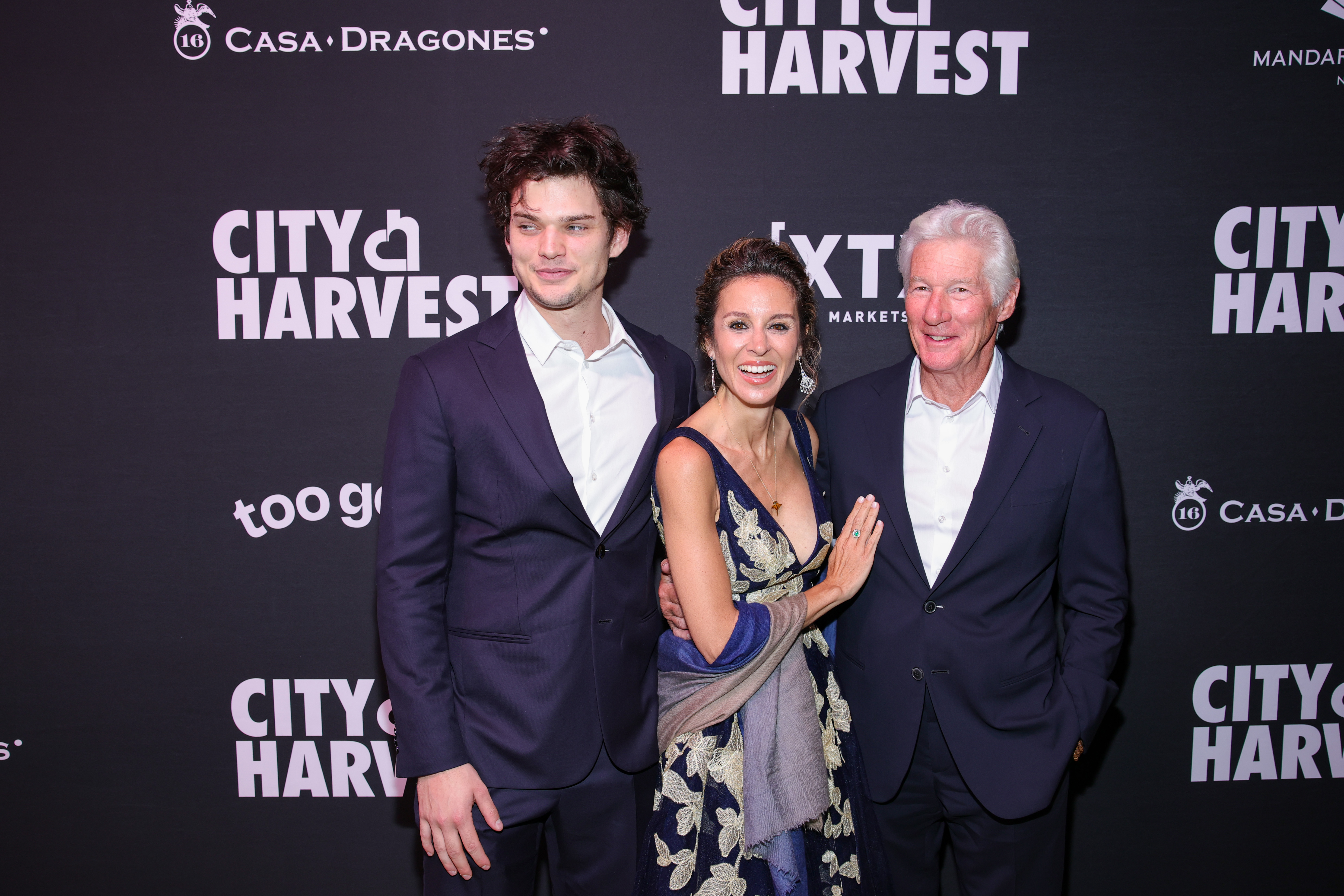 (L-R) Homer James Jigme Gere, Alejandra Silva, and Richard Gere attend as City Harvest Presents The 2025 Gala: Carnaval at Cipriani 42nd Street on April 22, 2025, in New York City. | Source: Getty Images