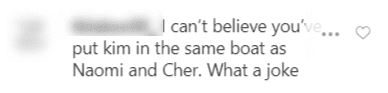 A fan's comment about her displeasure on CR-Fashion's Instagram photo of Kim, Naomi and Cher. | Photo/@crfashionbook