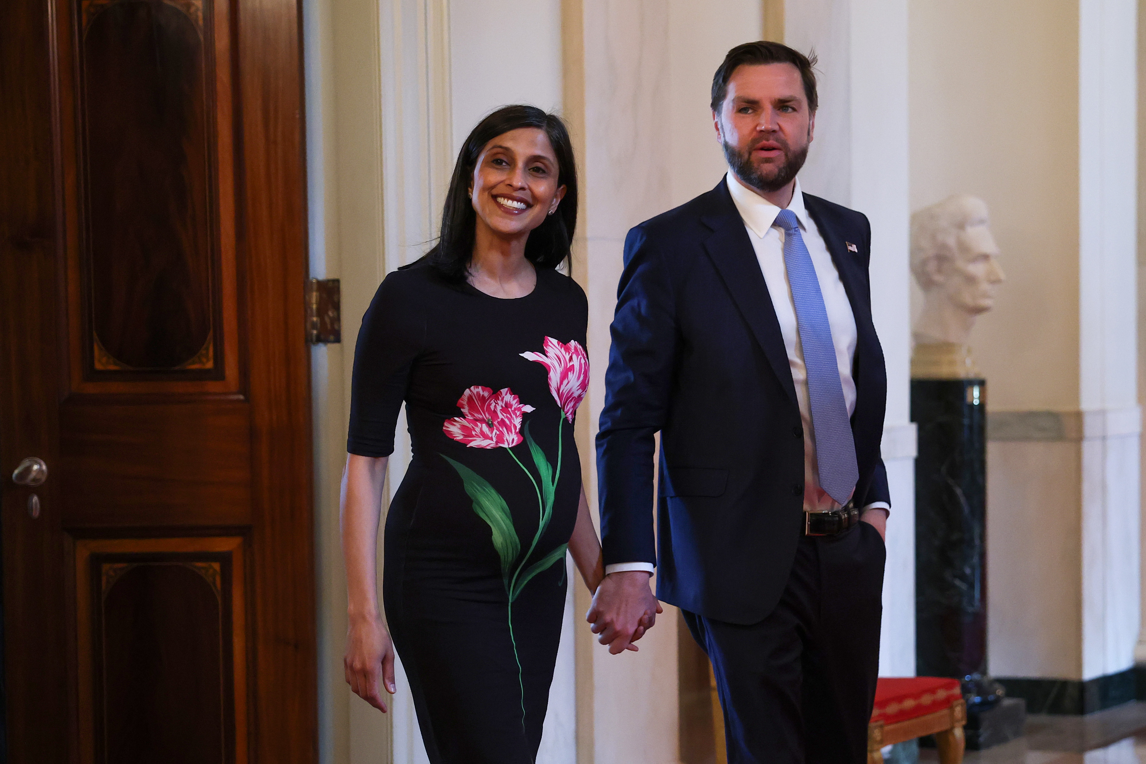 Some social media users said Usha and JD Vance's interaction during the Father's Day episode looked uncomfortable. | Source: Getty Images